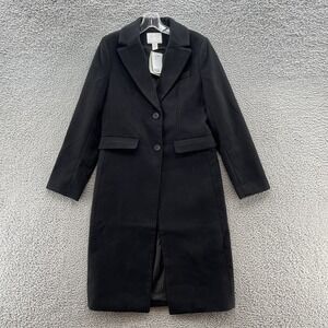 HM Coat Womens XS Black Overcoat Long Collared Business Winter Dress Coat